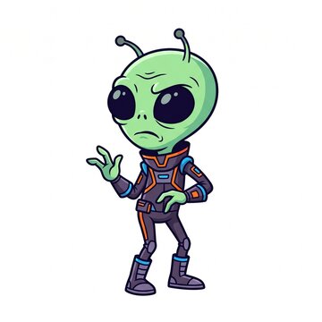 Green alien creature wearing futuristic space suit
