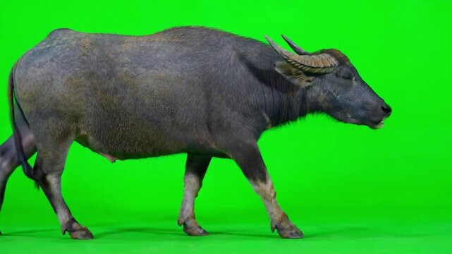 Water Buffalo Walking 4K Green Screen Wildlife Stock Footage