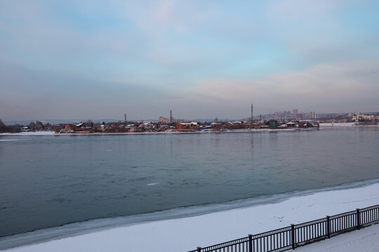 Landscape irkutsk winter city embankment lanterns