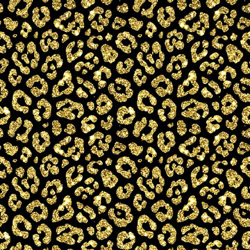 Glamorous gold glitter leopard animal print on black background