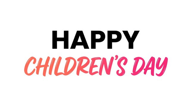  Happy Children&rsquo;s Day Greeting Text in Black and Coral Typography on White Background