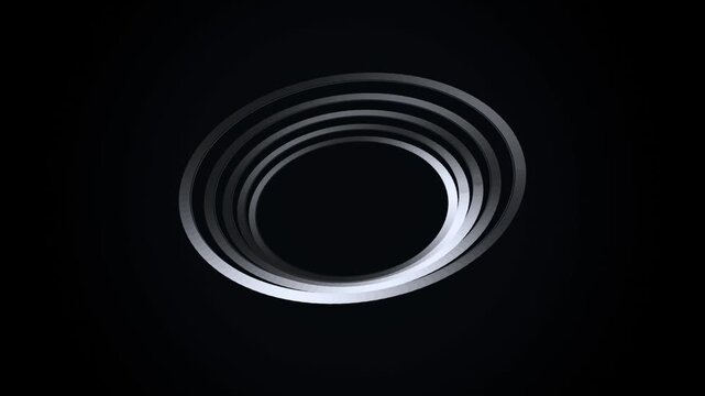 Metallic orbital resonance rings spinning in a polished dark futuristic space
