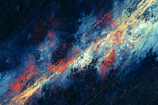 Abstract expressionist painting with dynamic brushstrokes and a vibrant blue orange color palette