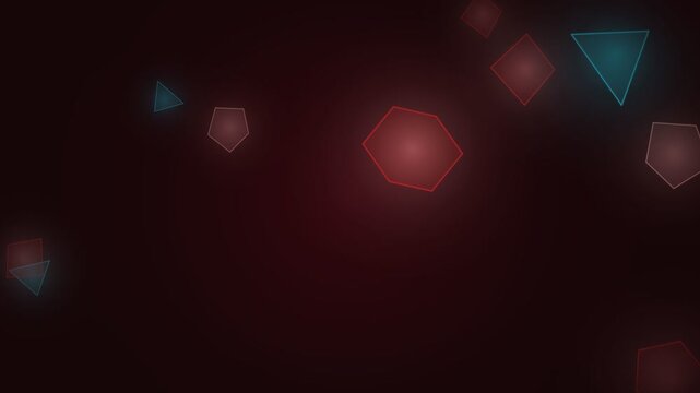 Red floating geometric shard background on a dark backdrop, angular crystal shards turning slowly in weightless depth, medium seamless loop, no text and no numbers, abstract technology motion