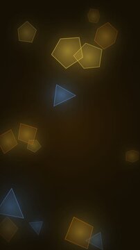 Amber floating geometric shard background on a dark backdrop, angular crystal shards turning slowly in weightless depth, fast seamless loop, no text and no numbers, abstract technology motion