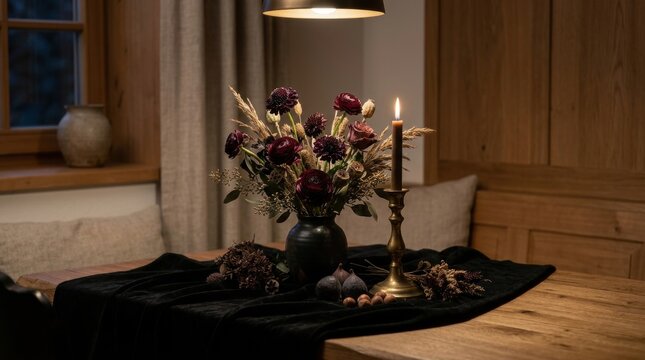 Black Velvet Tablecloth With Flo