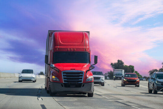 red truck on the road