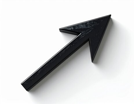 3D black textured arrow pointing up right on white background. Direction, success, and growth concept symbol.
