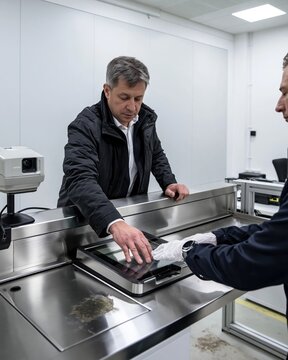 Man placing fingers on a glass fingerprint scanner at a bright public office counter for immigration and visa application explainers
