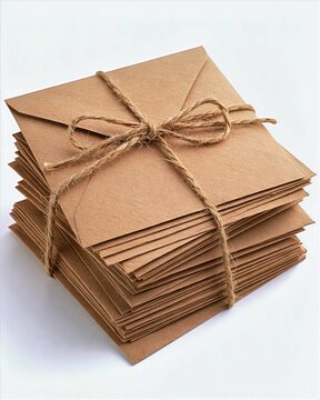 Stack of Blank Kraft Envelopes Tied with Natural String
