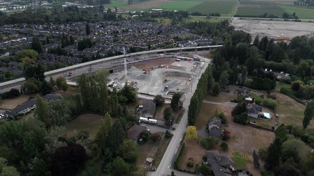 Ongoing Construction Of Surrey Langley Skytrain Project In Surrey, British Columbia, Canada. - aerial shot