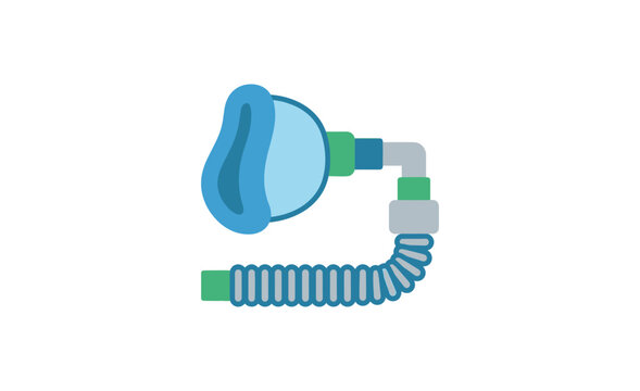 Resuscitation mask with corrugated tubing is depicted as a flat vector illustration