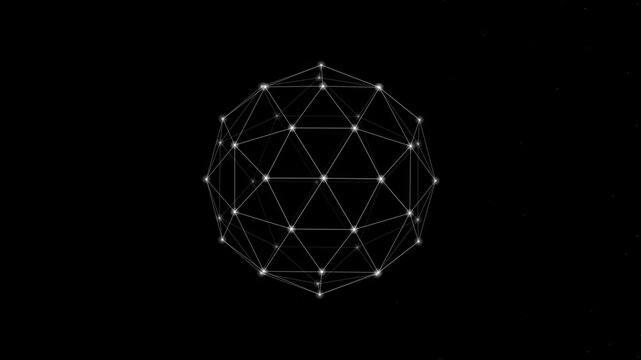 3D wireframe polyhedron plexus grid rotating seamless loop motion graphic