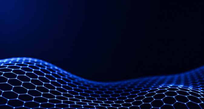 background hexagonal grid mesh glowing blue with copy space minimslist futuristic