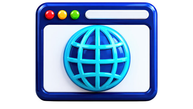3D browser window icon with a blue globe symbol