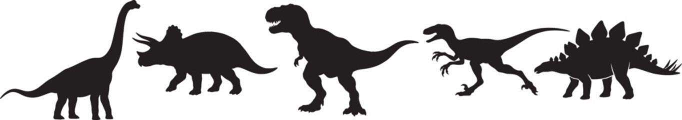Five prehistoric dinosaur silhouettes vector set illustration for educational projects © NasirHossain
