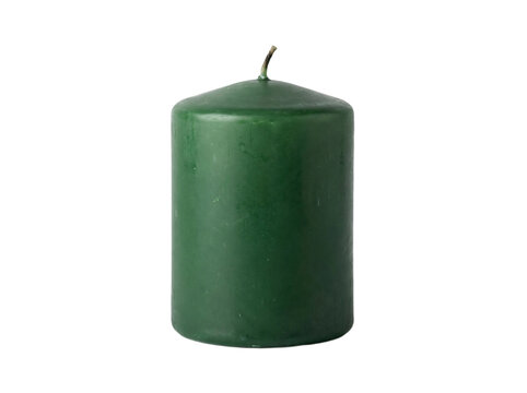 Green wax pillar candle isolated on transparent background home decor accessory for spa relaxation or festive seasonal table settings elegant mood light design.