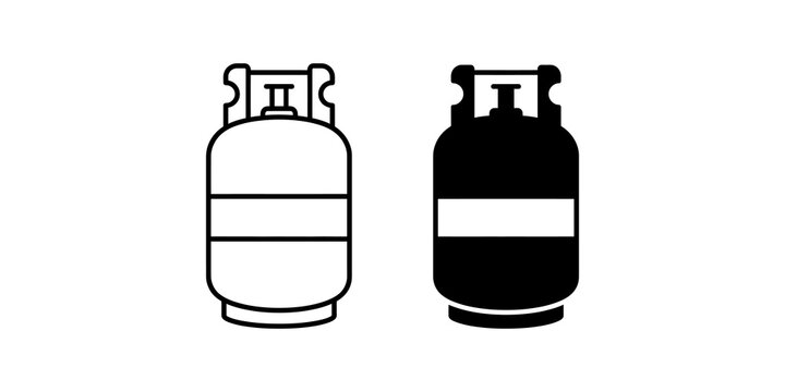Two gas cylinder icons one outline and one filled silhouette for fuel propane or LPG storage and transport.