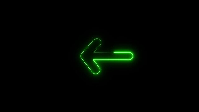 Neon arrow right to left direction concept . Arrow pointing right side, beautiful left side neon arrow icon animation on black background. 4K abstract neon arrow loading icon