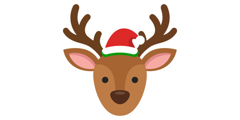Cute reindeer wearing christmas hat with red bow for festive holiday cards. © akash