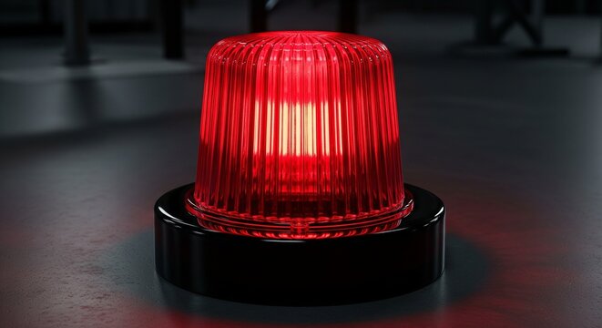 Glowing red emergency warning beacon light on a black base
