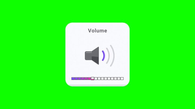 Animated volume control interface with speaker icon and colorful progress bar on green screen.