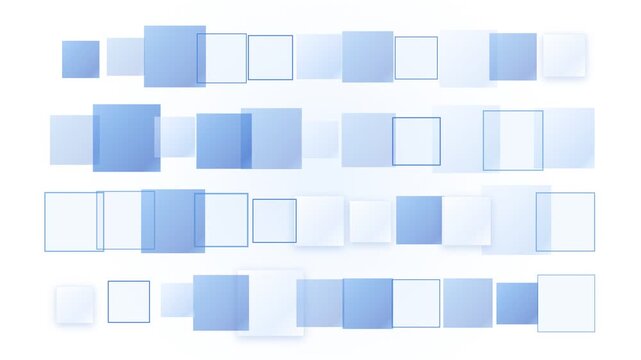 A collection of overlapping blue squares with varying shades and sizes arranged in a visually appealing pattern on a white background