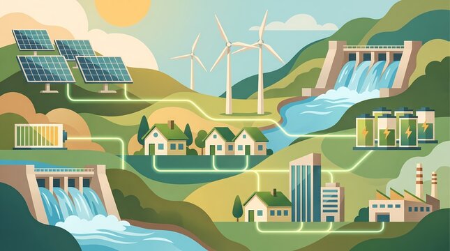 Renewable Energy Network with Solar, Wind and Energy Storage Systems