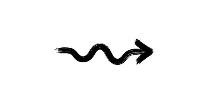 Hand drawn wavy arrow in rough black ink brush stroke style for pointing direction and design emphasis elements.