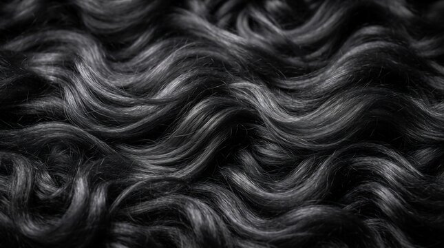 Luxurious Charcoal Gray Alpaca Wool Texture with Soft Wavy Fibers and Elegant Dark Monochrome Pattern Background for Design
