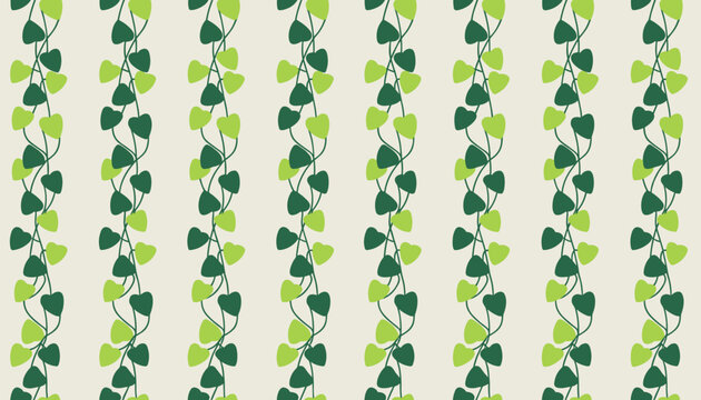 Elegant seamless pattern featuring intertwining green vines adorned with charming heart-shaped leaves in varying shades of green, creating a natural and organic design.