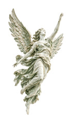 Fototapeta premium PNG Elegant winged angel statue soaring against a white background