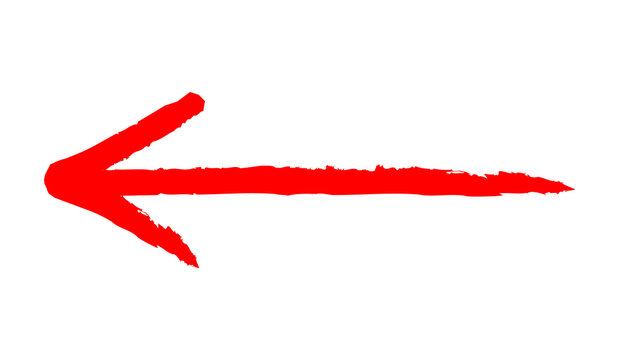 Red left arrow showing direction and back movement concept isolated on background