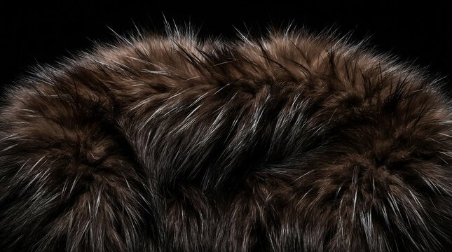 Luxury Close-Up of Brown Sable Fur Texture with Soft Glossy Hairs Against a Minimalist Black Background for High-End Fashion Design