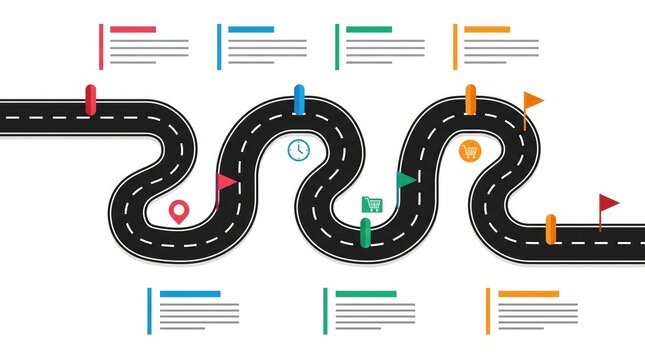 Winding road infographic timeline template with colorful markers and