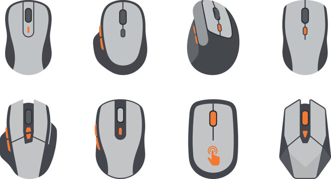 Computer Mouse Silhouette Collection with Modern Ergonomic Designs and Buttons