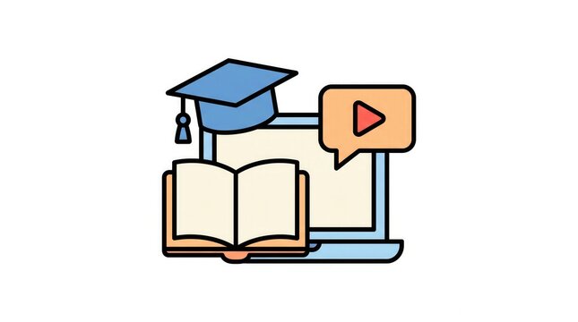 Online education concept with laptop computer open book and