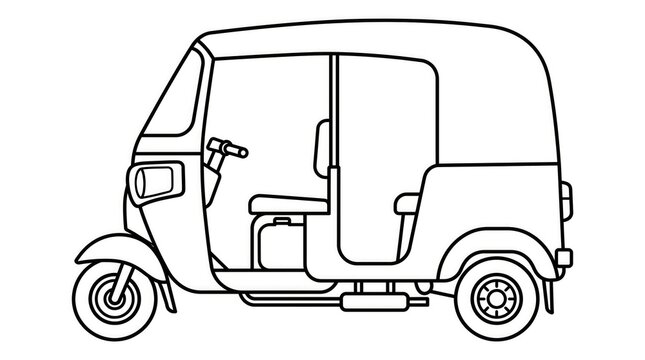 Simple black and white line art illustration of a three wheeler auto