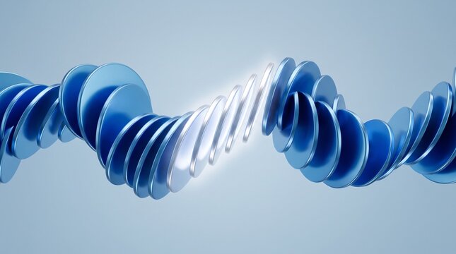 Abstract 3d spiral of blue metallic discs