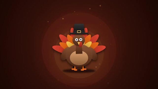 A premium, textless 10-second seamless loop featuring a cute and elegant Thanksgiving turkey vector icon. Features a satisfying squish-and-squash bounce animation, waddling, wing flapping, and a cozy