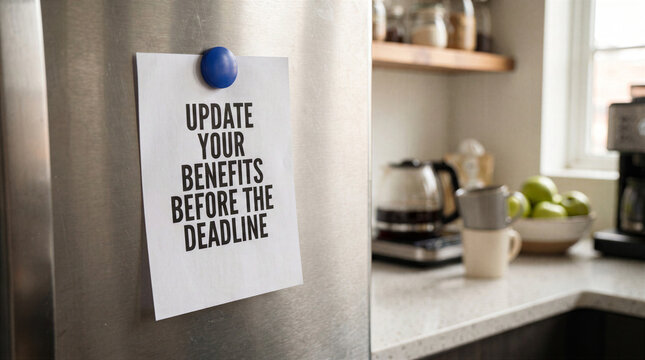 Reminder note on a stainless steel refrigerator in a kitchen