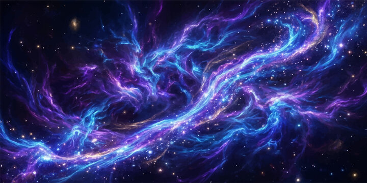 Abstract flowing cosmic nebula with intricate swirls of bright blue and purple gas space background swirling light deep space ionized gas stellar formation