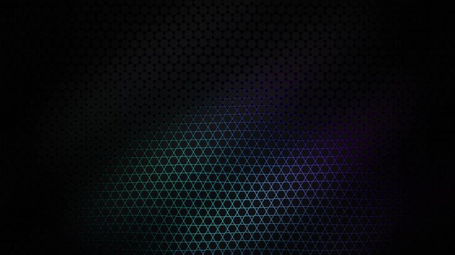 Abstract dark background with a geometric pattern of glowing blue and purple triangles