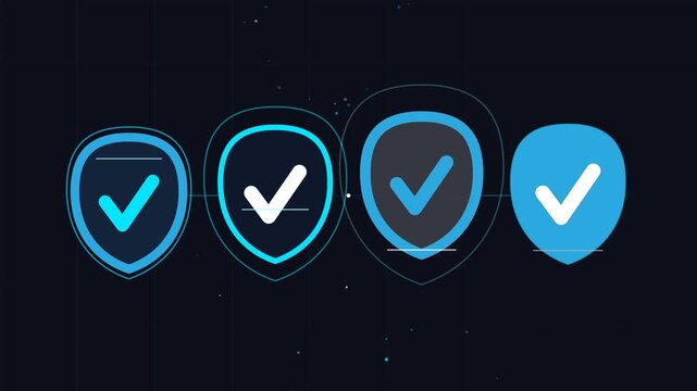 Cybersecurity shield icons animation with checkmarks for data protection concepts d