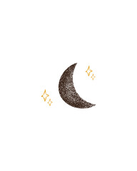 Hand drawn crescent moon and stars illustration isolated on white background © thipphakone