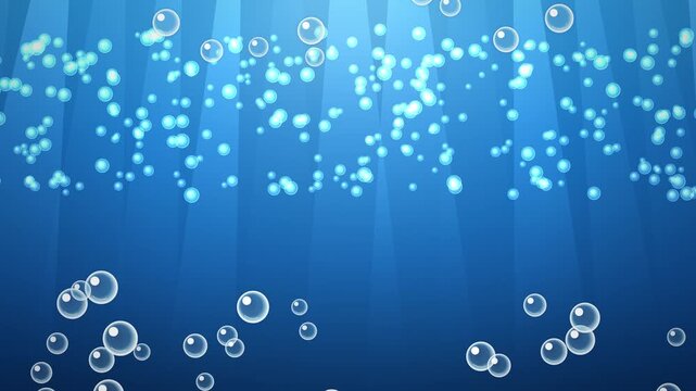 Blue underwater background with floating bubbles and shining sun beams motion graphic video