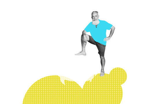 Full image poster banner collage of happy old man stand bubble communication speech icon chatterbox monologue talk message
