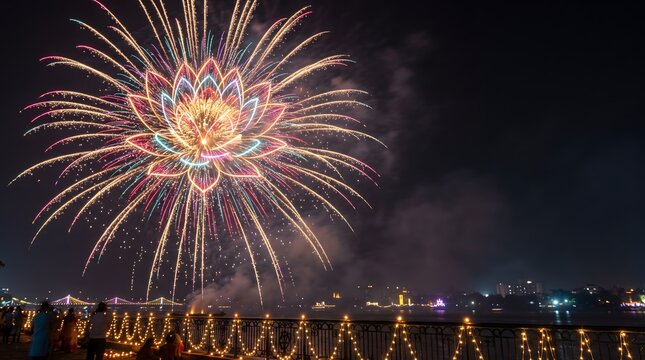 Spectacular diwali fireworks illuminate the night sky symbolizing the triumph of light over darkness and good over evil