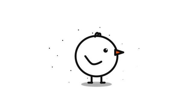 Minimalist cute chick character walking animation loop on white background, bird cartoon de