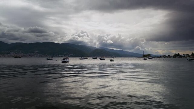 Dramatic Cloudy Sky Over Izmit Gulf and Mountains
